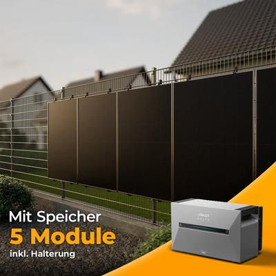 Solarkraftwerk 2500W mit Speicher Anker SOLIX 3 Pro - Komplettset Stabgitterzaun