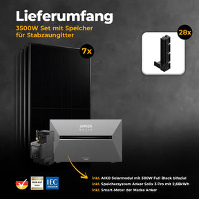 Lieferumfang Stabgitterzaun Set mit Speicher Anker 3 und 7 Modulen