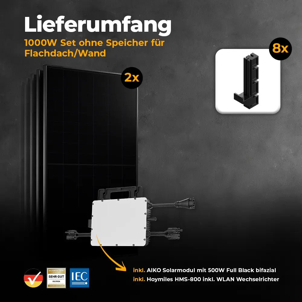 Produktbild Lieferumfang Stabgitterzaun mit 2 Modulen und Hoymiles Wechselrichter