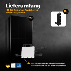 Produktbild Lieferumfang Stabgitterzaun mit 2 Modulen und Hoymiles Wechselrichter