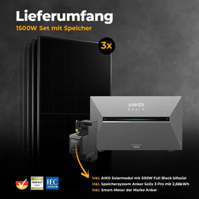Balkonkraftwerk mit 1500W mit Speicher ohne Halterung - Lieferumfang