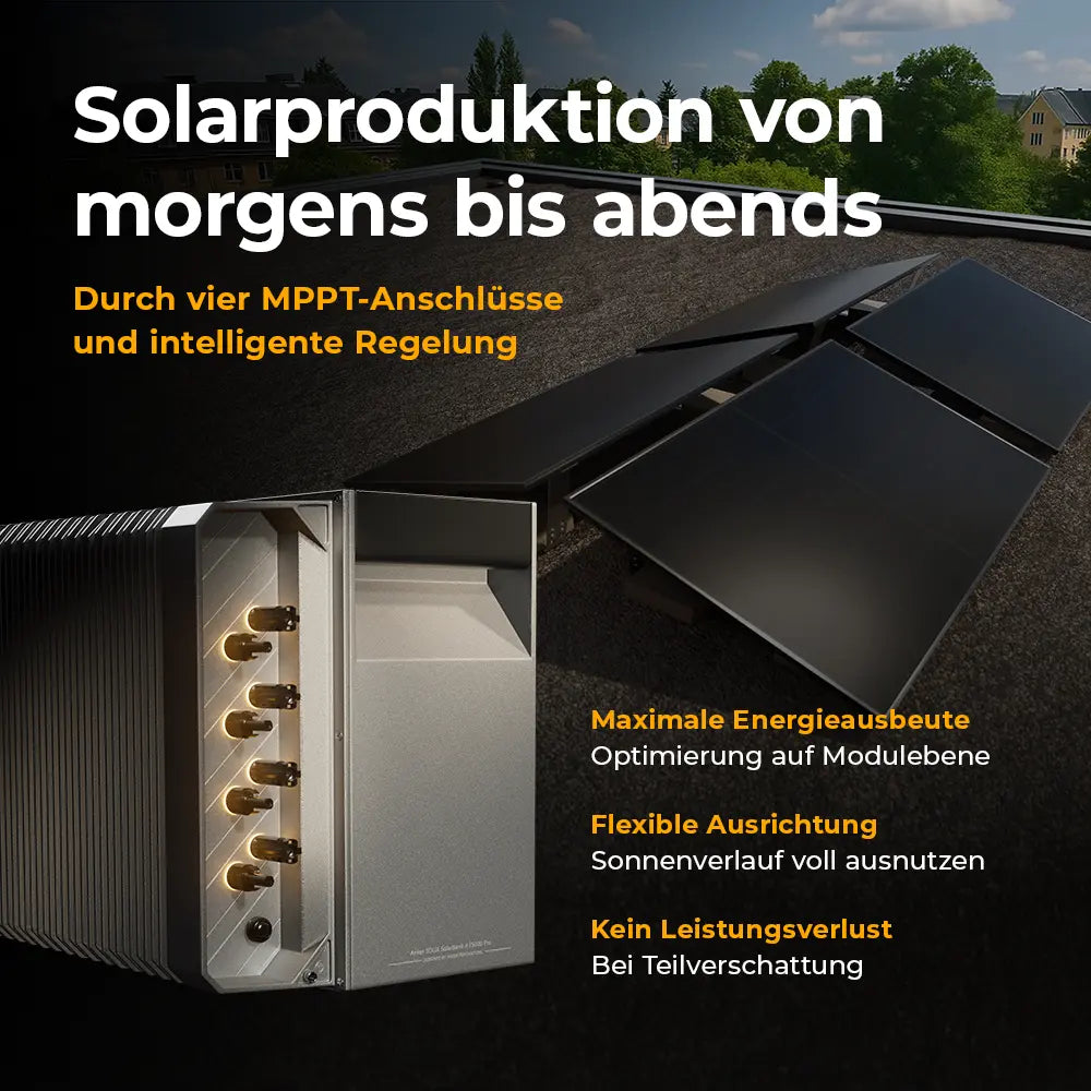 Balkonkraftwerk mit Anker SOLIX Solarbank 4 Pro 2000W Glas-Glas bifazial - Komplettset Flachdach / Boden