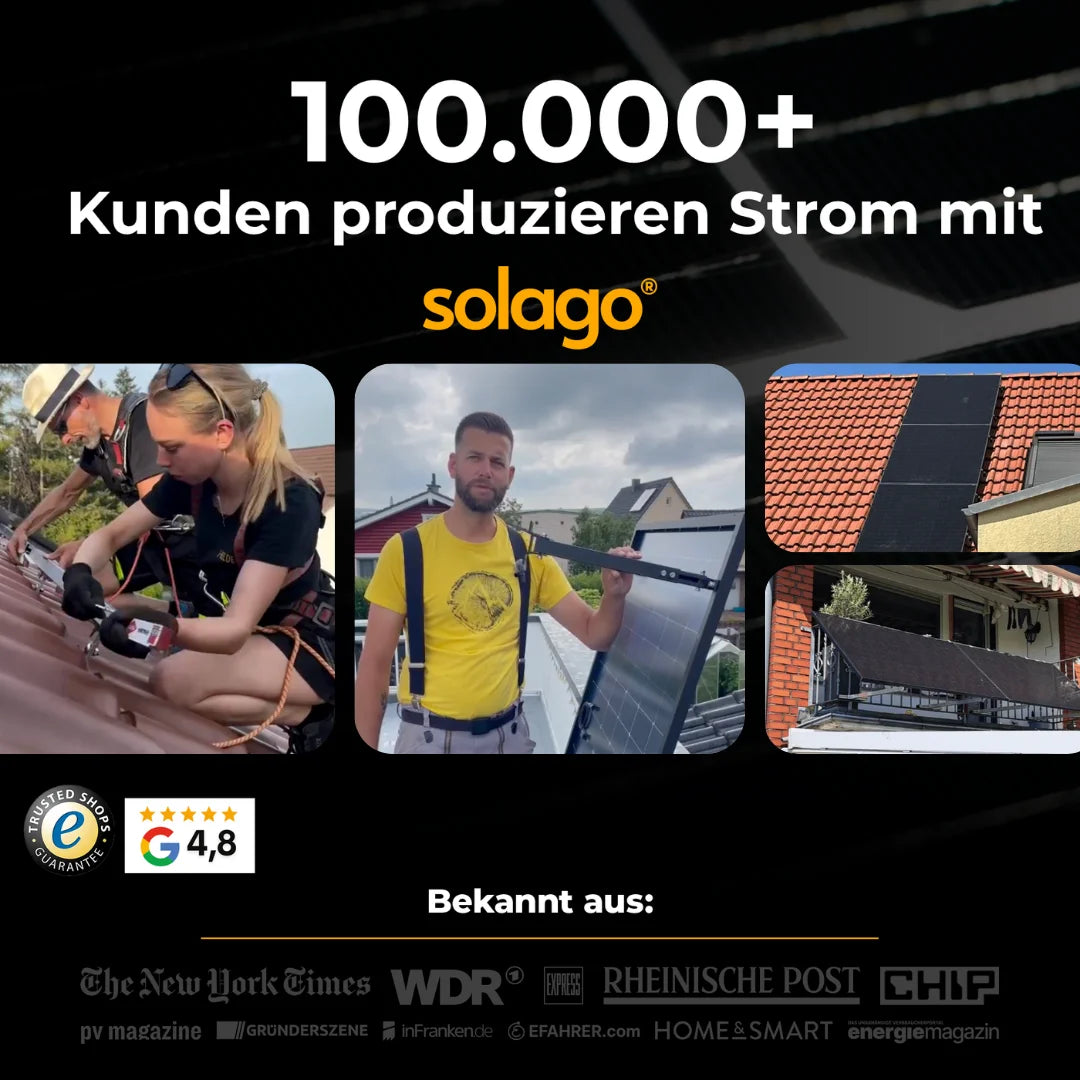 Solago Balkonkraftwerk Community – über 100.000 Kunden produzieren Strom, Google-Bewertung 4,8 Sterne