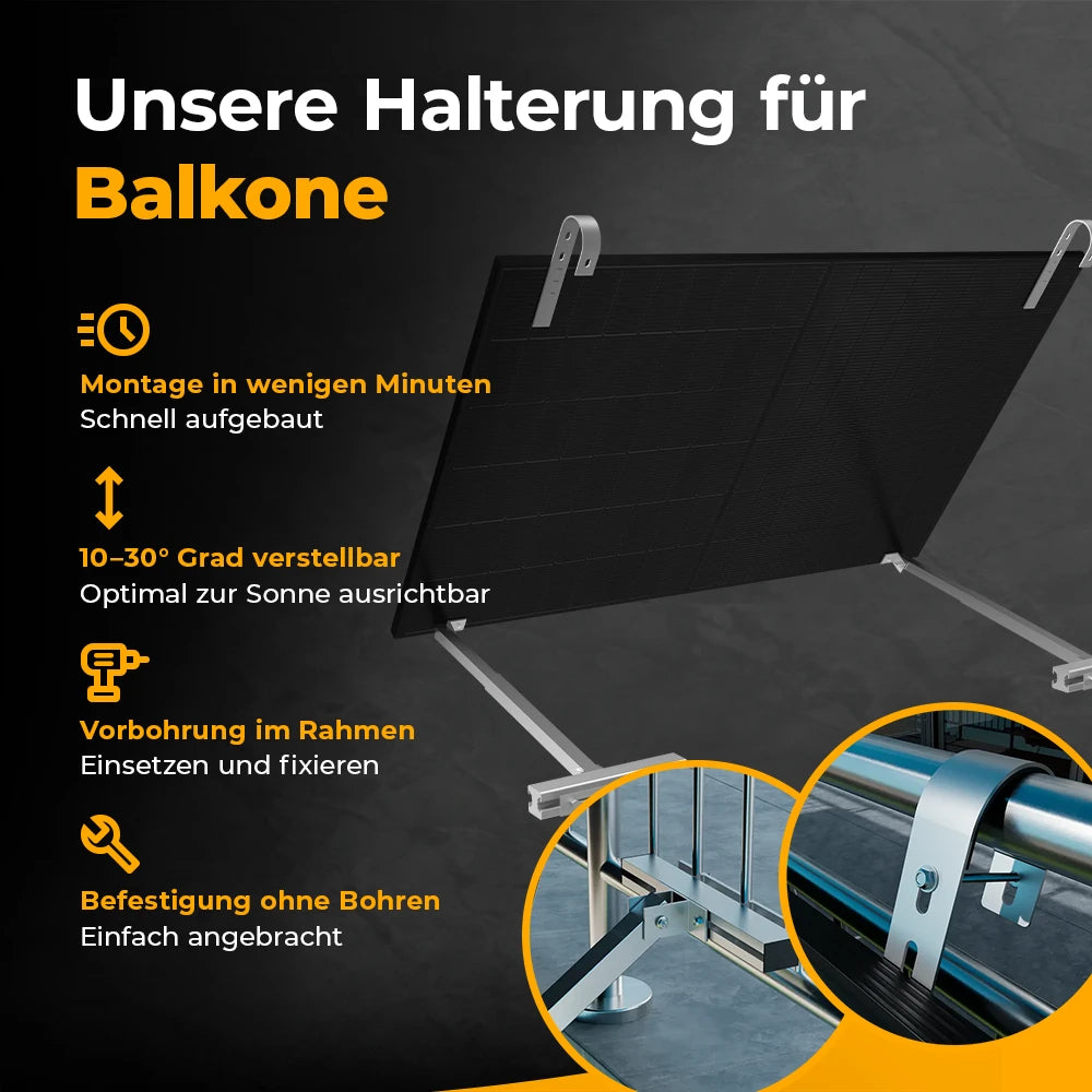 Solago Wandhalterung für Balkonkraftwerk – 10–30° neigbar, schnelle Montage, auch ohne bohren