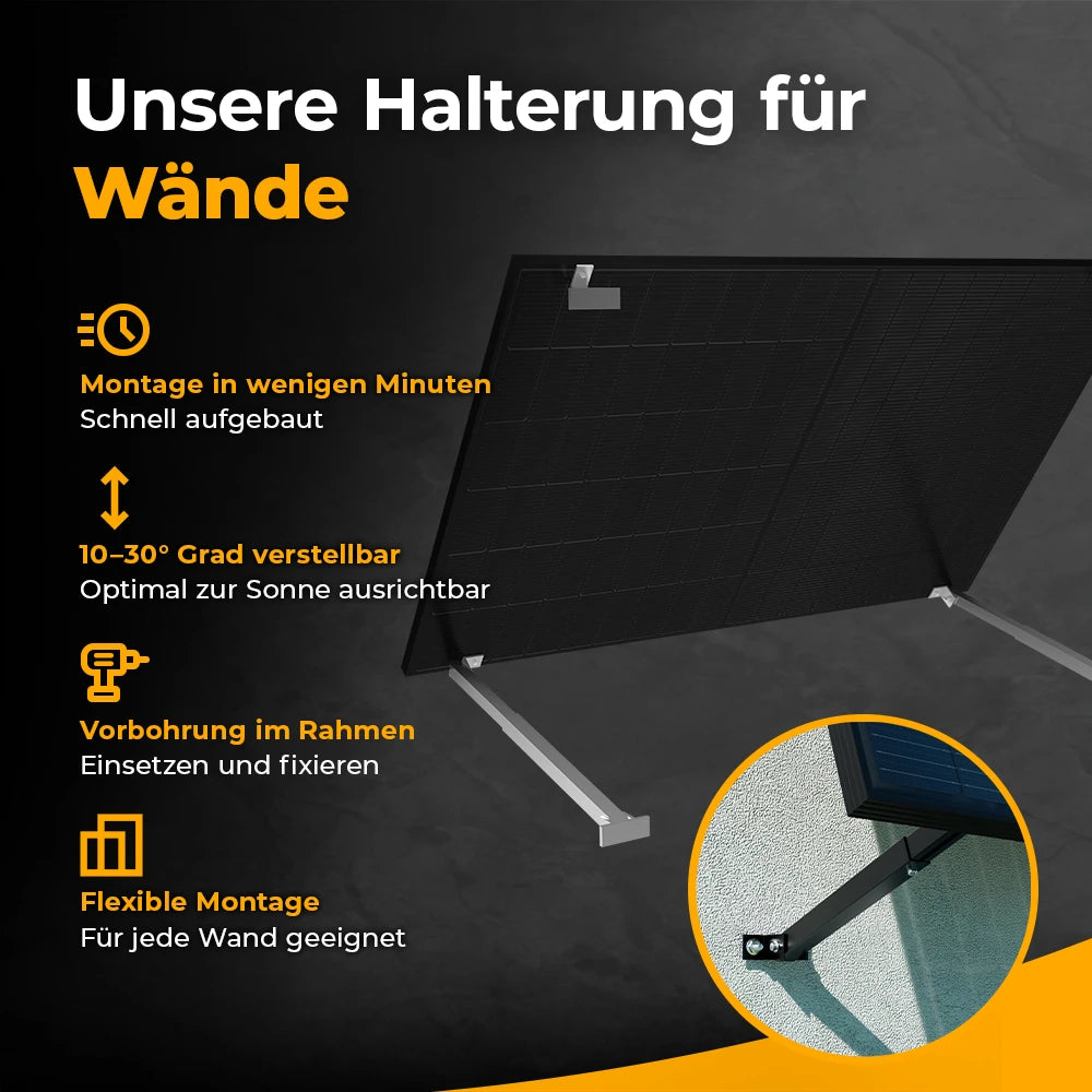 Solago Wandhalterung für Balkonkraftwerk – 10–30° neigbar, schnelle Montage, für jede Wand geeignet
