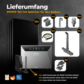 Solarkraftwerk 6000W mit Speicher Anker SOLIX 4 Pro - Komplettset Gitterbalkon