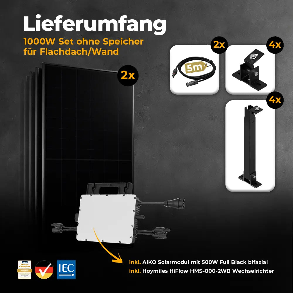 Balkonkraftwerk Lieferumfang für die Wand mit 1000W