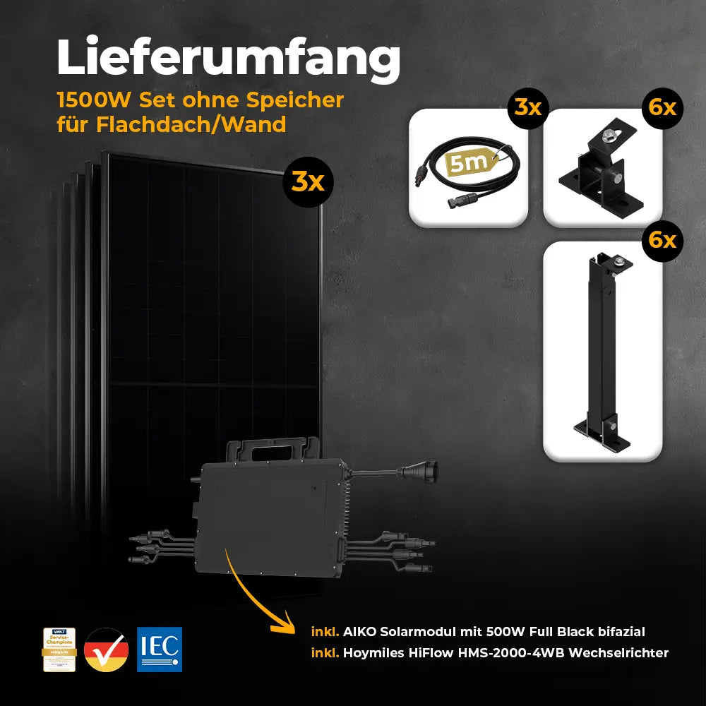 Balkonkraftwerk für das Flachdach mit 1500W Lieferumfang