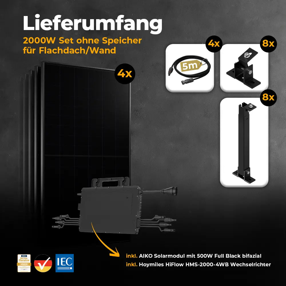 Balkonkraftwerk für das Flachdach/die Wand mit 2000W Lieferumfang