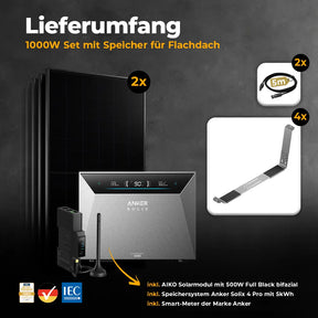 Balkonkraftwerk 1000W/800W mit Speicher Anker SOLIX 4 Pro - Komplettset Flachdach/Boden