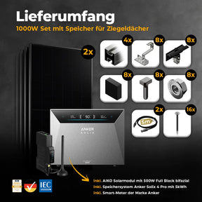Balkonkraftwerk 1000W/800W mit Speicher Anker SOLIX 4 Pro - Komplettset Schrägdach