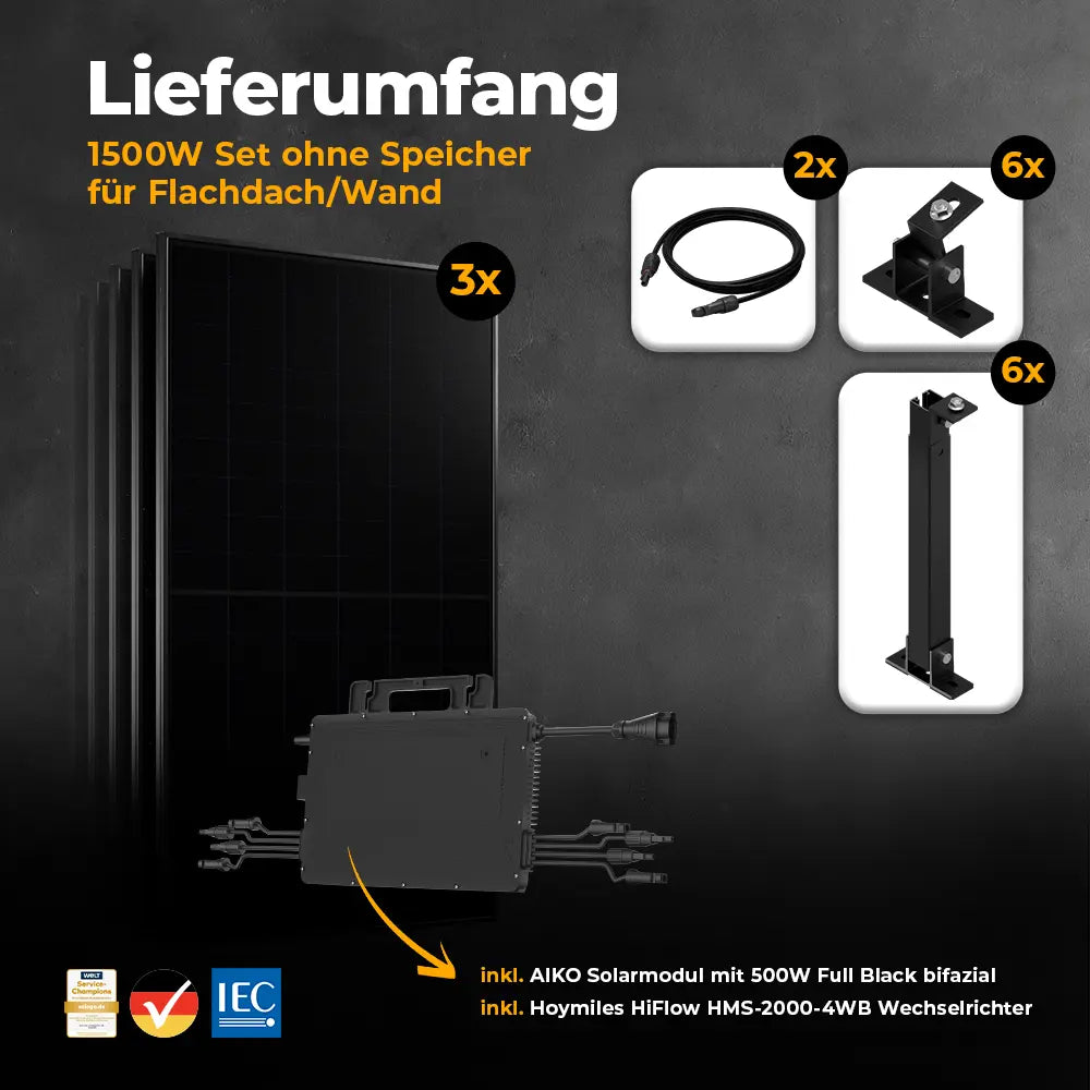 Balkonkraftwerk für die Wand mit 1500W Lieferumfang