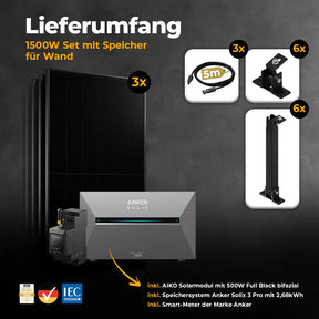 Balkonkraftwerk 1500W mit Speicher Anker SOLIX 3 Pro – Komplettset Wandmontage