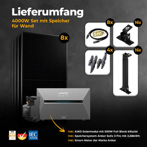 Solarkraftwerk 4000W mit Speicher Anker SOLIX 3 Pro - Komplettset Wandmontage