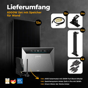 Solarkraftwerk 6000W mit Speicher Anker SOLIX 4 Pro - Komplettset Wandmontage