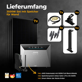Solarkraftwerk 3500W mit Speicher Anker SOLIX 4 Pro - Komplettset Wandmontage