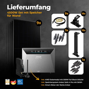 Solarkraftwerk 4500W mit Speicher Anker SOLIX 4 Pro - Komplettset Wandmontage