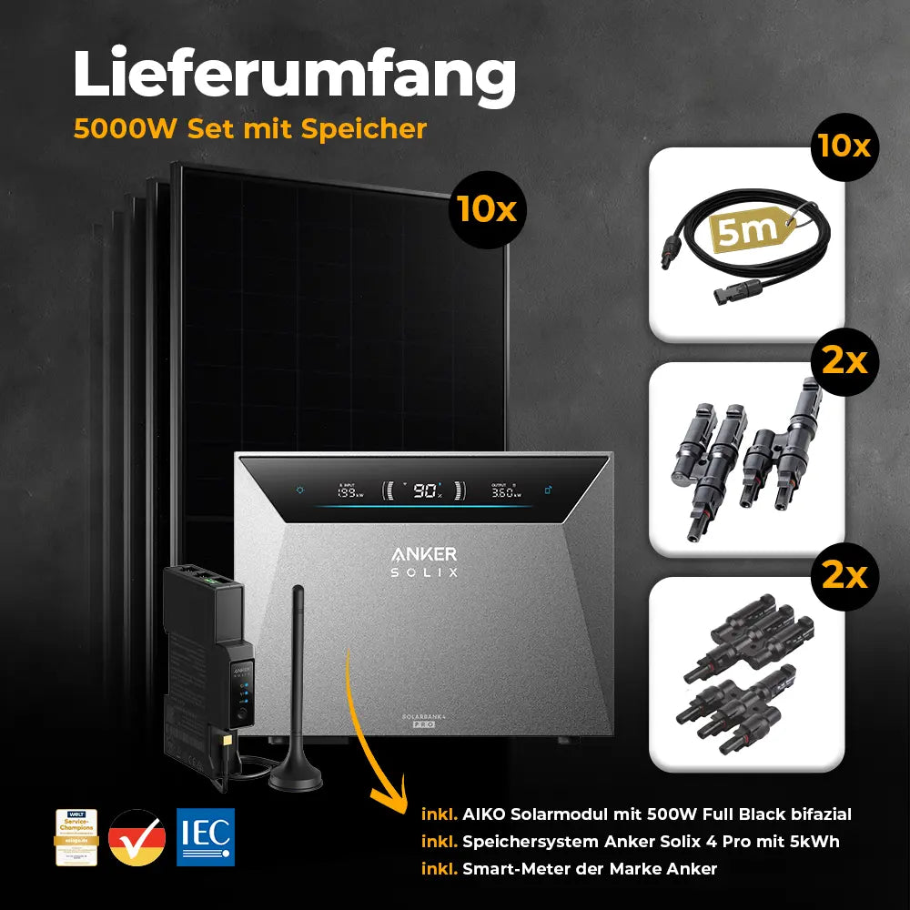 Solarkraftwerk 5000W mit Speicher Anker SOLIX 4 Pro - Set