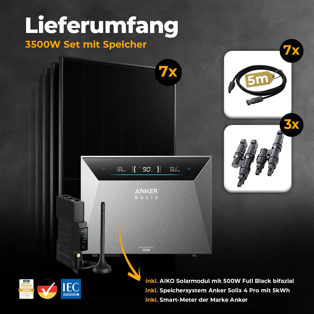 Solarkraftwerk 3500W mit Speicher Anker SOLIX 4 Pro - Set