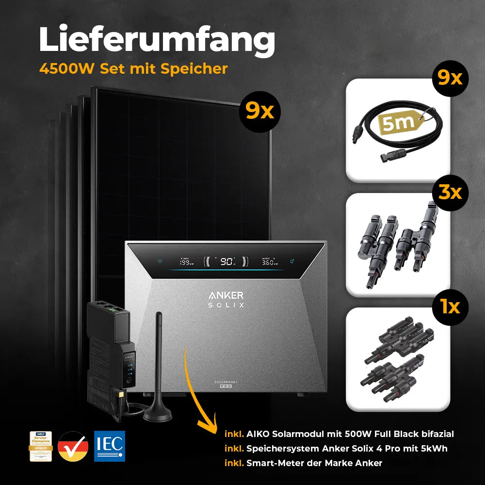 Solarkraftwerk 4500W mit Speicher Anker SOLIX 4 Pro - Set