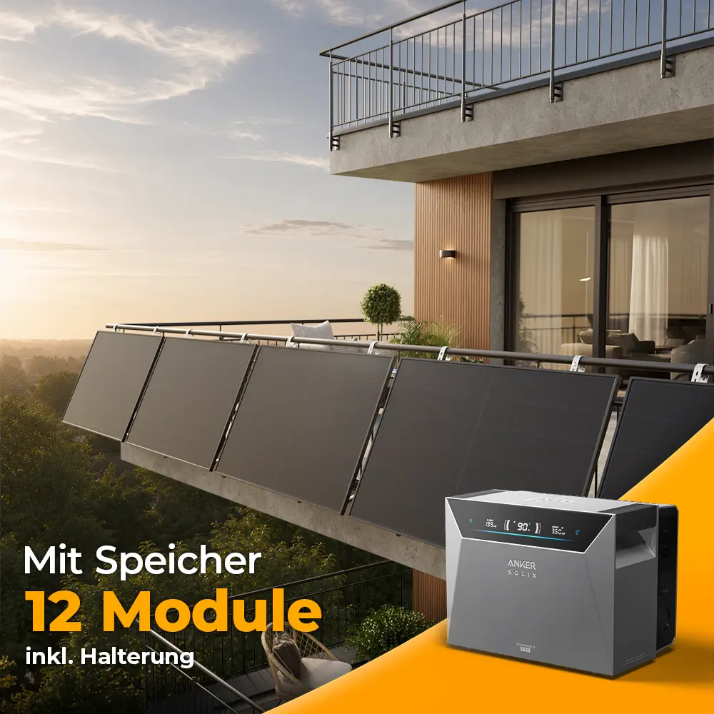 Solarkraftwerk 6000W mit Speicher Anker SOLIX 4 Pro - Komplettset Gitterbalkon