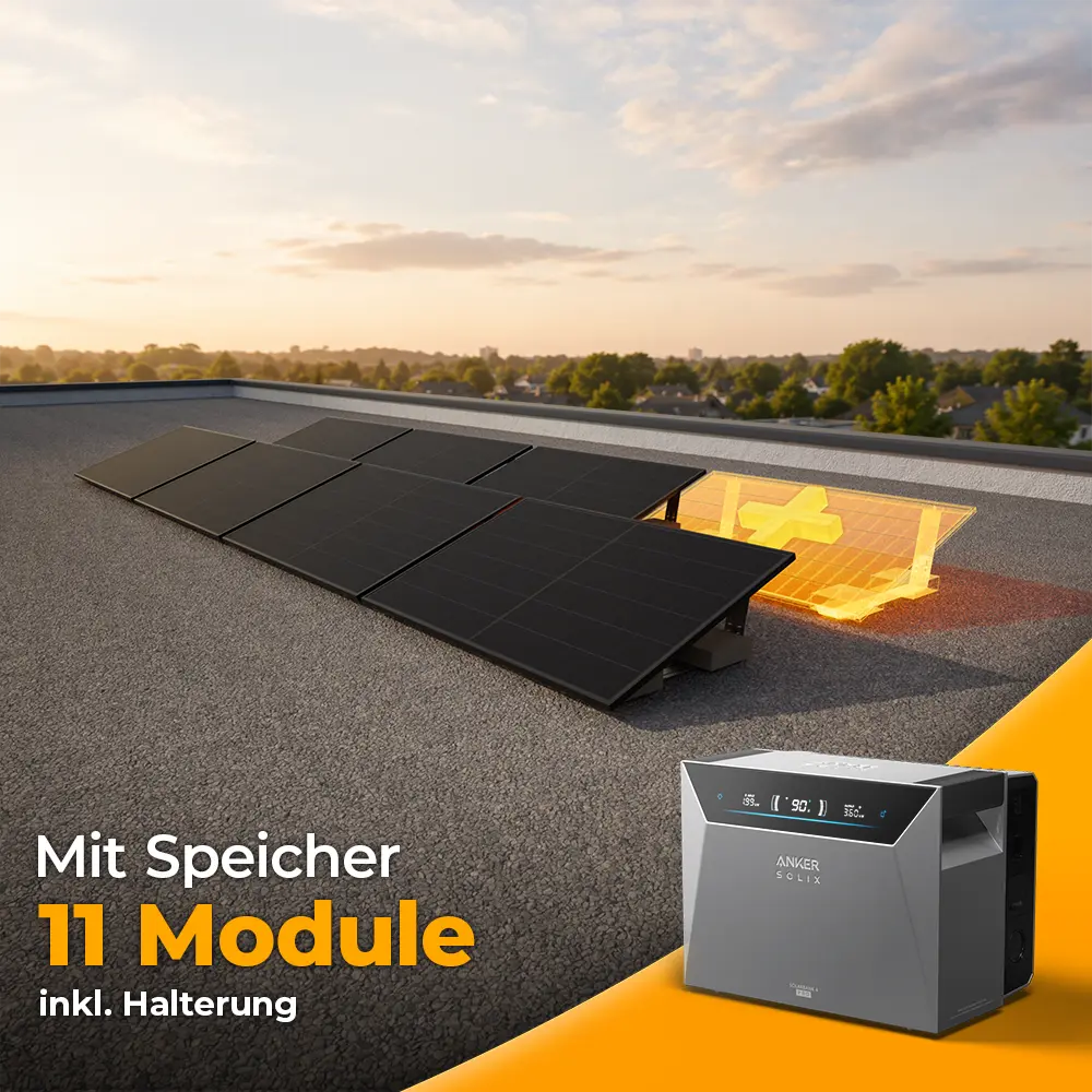 Solarkraftwerk 5500W mit Speicher Anker SOLIX 4 Pro - Komplettset Flachdach/Boden