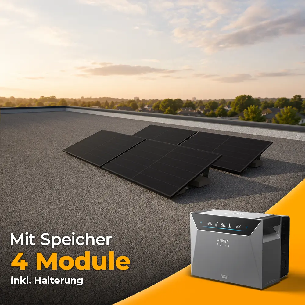 Balkonkraftwerk mit Anker SOLIX Solarbank 4 Pro 2000W Glas-Glas bifazial - Komplettset Flachdach / Boden