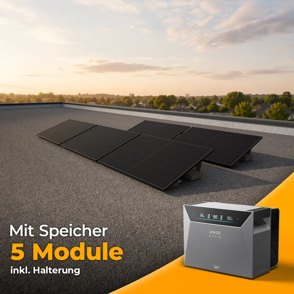 Solarkraftwerk 2500W mit Speicher Anker SOLIX 4 Pro - Komplettset Flachdach/Boden