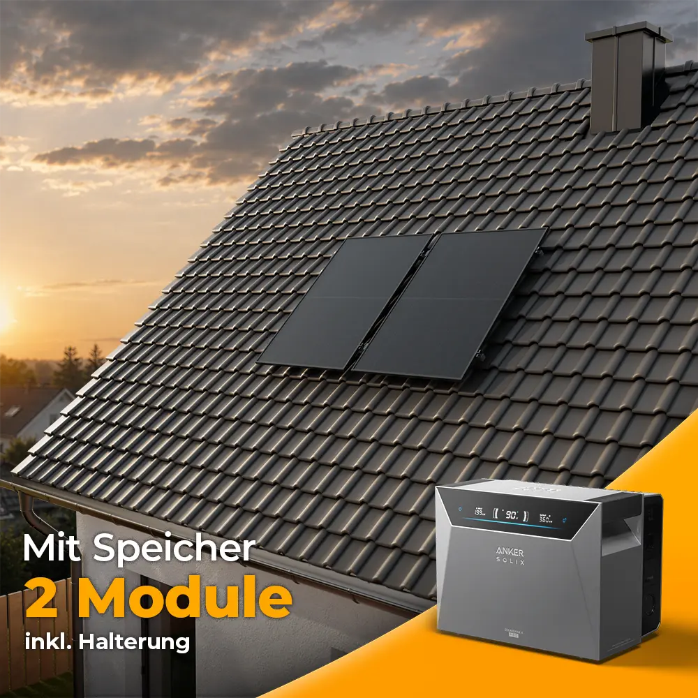 Balkonkraftwerk 1000W/800W mit Speicher Anker SOLIX 4 Pro - Komplettset Schrägdach