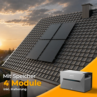 Solago Balkonkraftwerk Komplettset für Schrägdach vertikal – 2000W mit 4 Glas-Glas bifazialen Solarmodulen und Anker Solix Solarbank 3 Pro Speicher. Effiziente Lösung zur Eigenstromversorgung mit integriertem Stromspeicher – jetzt bei solago kaufen.