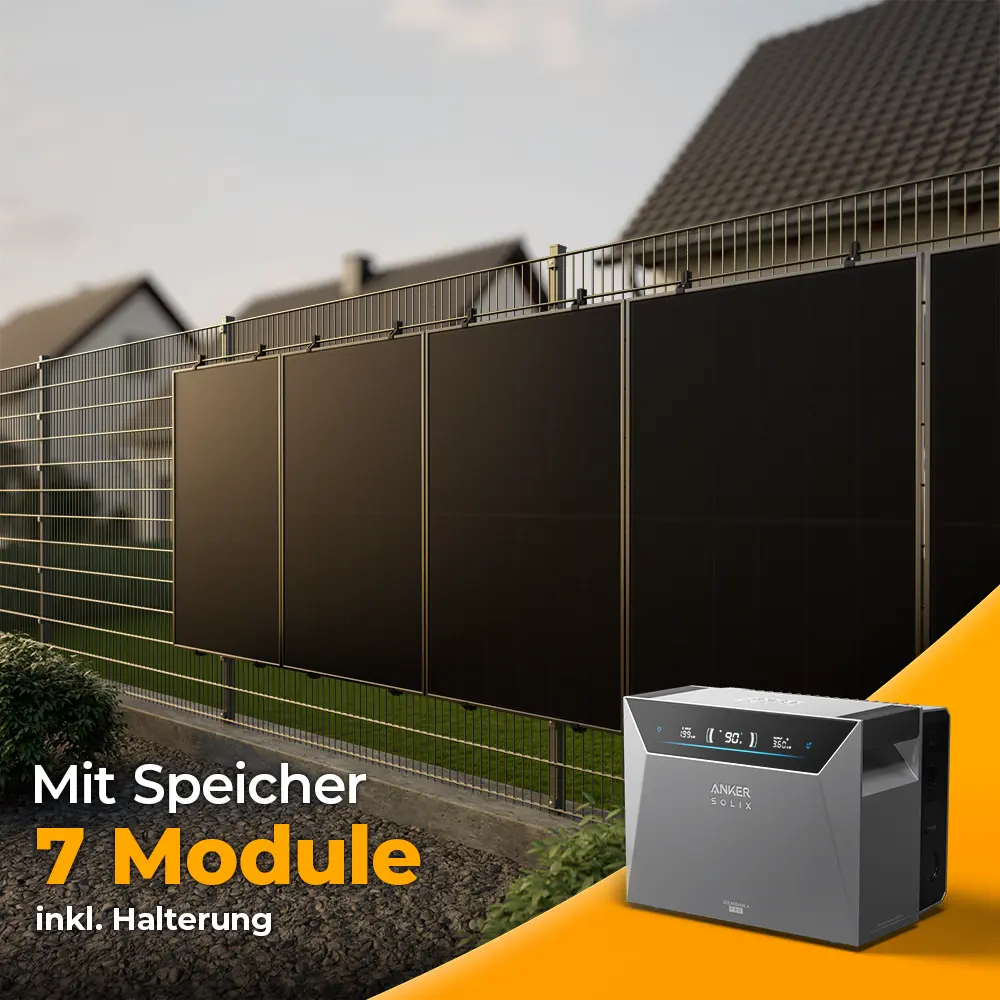 Solarkraftwerk 3500W mit Speicher Anker SOLIX 4 Pro - Komplettset Stabgitterzaun
