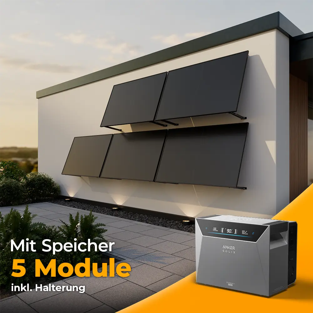 Solarkraftwerk 2500W mit Speicher Anker SOLIX 4 Pro - Komplettset Wandmontage