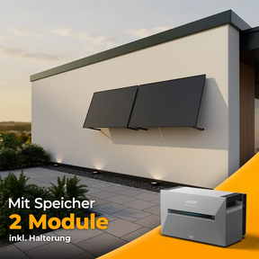 Solago Solarkraftwerk Wand-Komplettset mit 2 Solarmodulen und Anker Solix Speicher. Kompakte Photovoltaikanlage für Wandmontage mit integriertem Stromspeicher – jetzt bei solago kaufen.