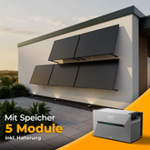 Solarkraftwerk 2500W Komplettset für Wandmontage – mit 5 Glas-Glas bifazialen Solarmodulen und Anker Solix 3 Pro Speicher. Kompakte Photovoltaikanlage für die Wand mit integriertem Stromspeicher – jetzt bei solago kaufen.